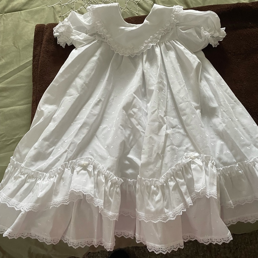 Baby girl christining dress, slip, bonnet n bib